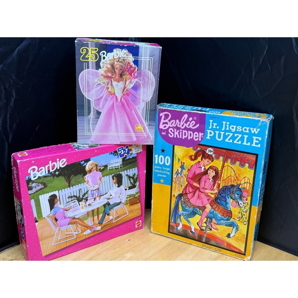Vintage Barbie Children's Jigsaw Puzzle 3pc Lot Skipper Barbie Princes 1970 1980